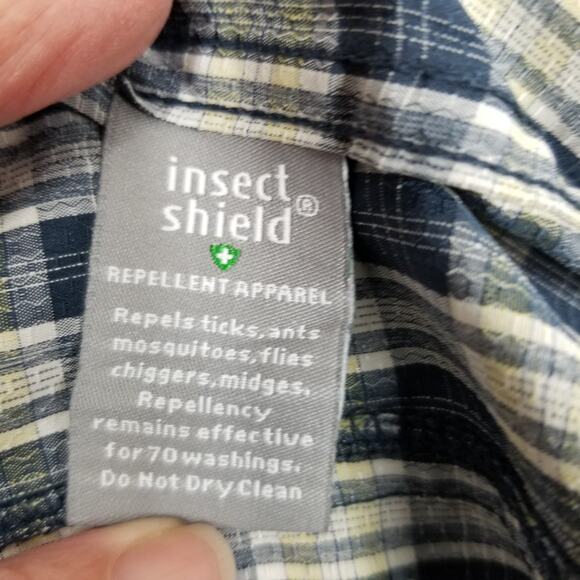 Royal Robbins Men's Insect Shield Bug Barrier Plaid Button Up Shirt Blue Large - Picture 9 of 11